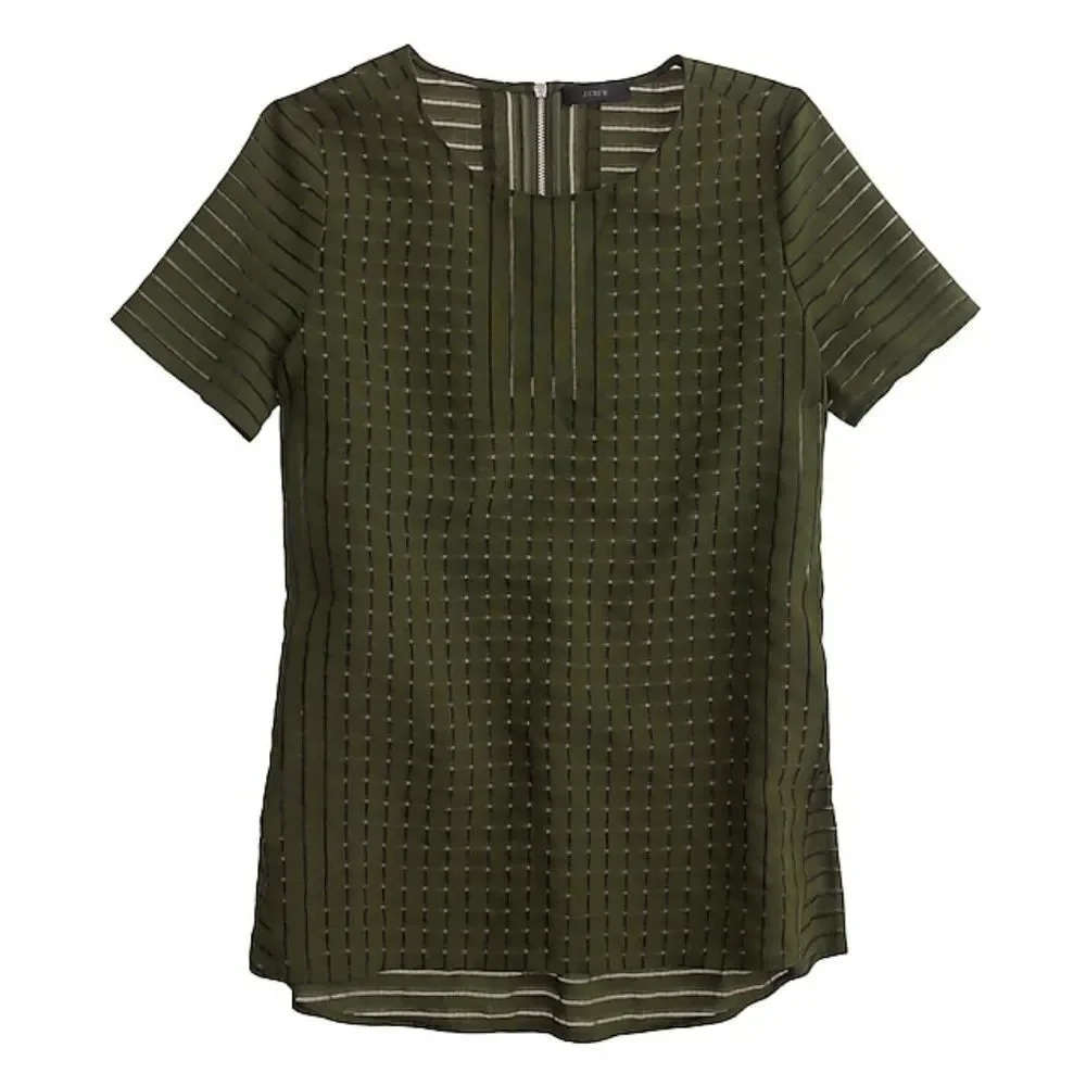 J. Crew Olive Green Shadow Stripe Top Size 0